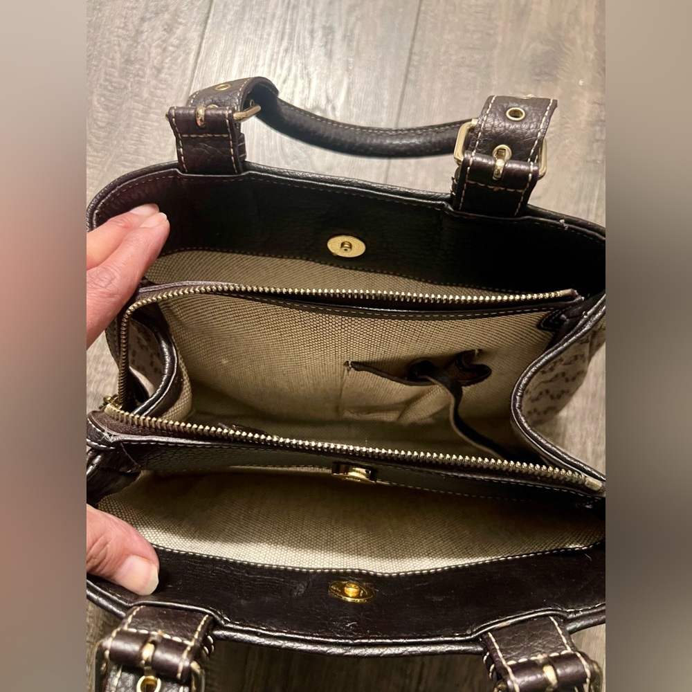 Dooney & Bourke Monogrammed Brown Leather Shoulder Bag - Picture 3 of 8